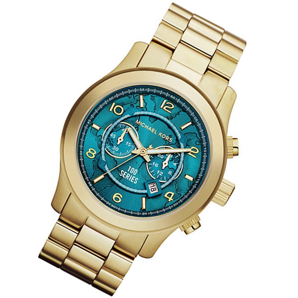 Michael Kors Stop Hunger Turquoise and Gold Watch - Picture 1 of 9